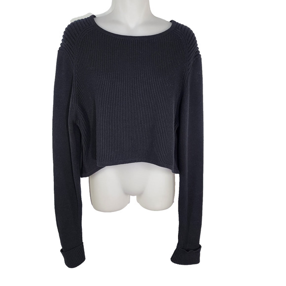 Cabi Crop Prep Sweater Womens XL Black Ribbed Knit Hi Low Pullover Classic 3525 - Picture 1 of 9